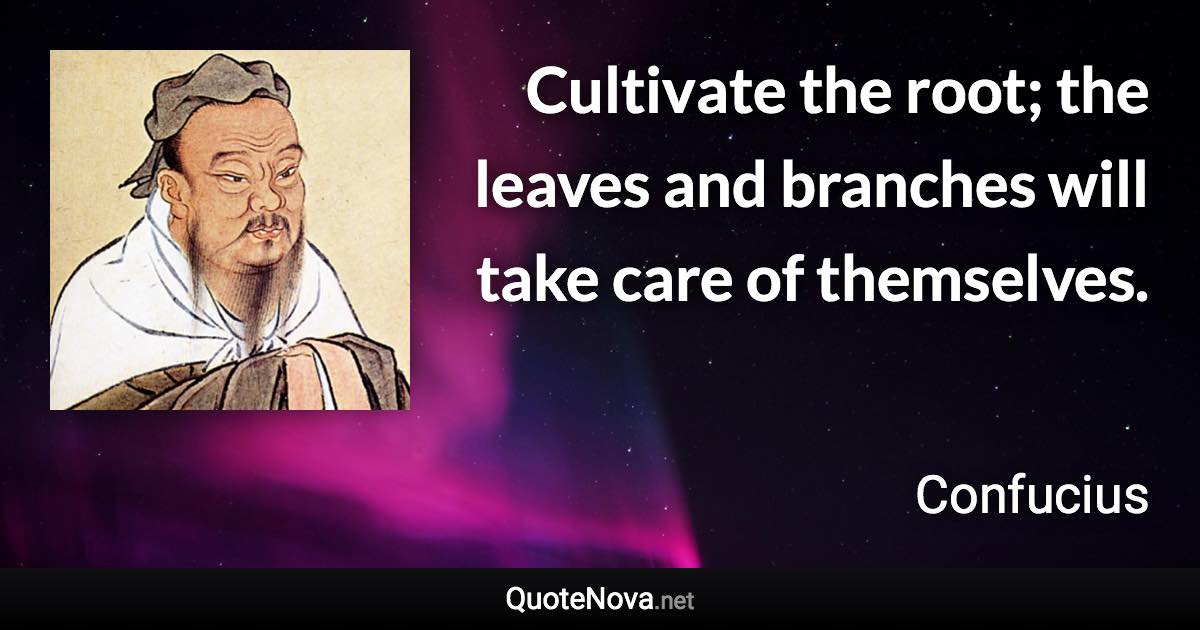 Cultivate the root; the leaves and branches will take care of themselves. - Confucius quote