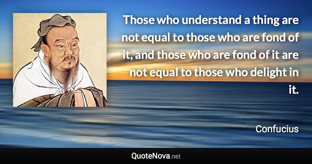 Those who understand a thing are not equal to those who are fond of it, and those who are fond of it are not equal to those who delight in it. - Confucius quote