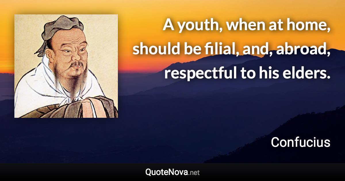 A youth, when at home, should be filial, and, abroad, respectful to his elders. - Confucius quote