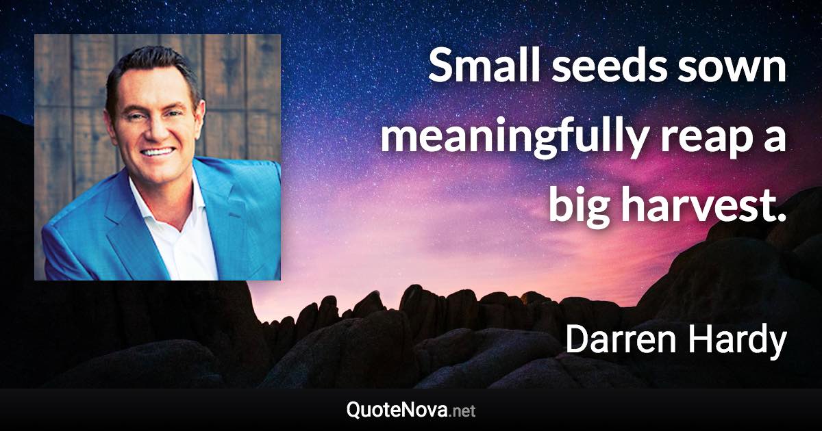 Small seeds sown meaningfully reap a big harvest. - Darren Hardy quote