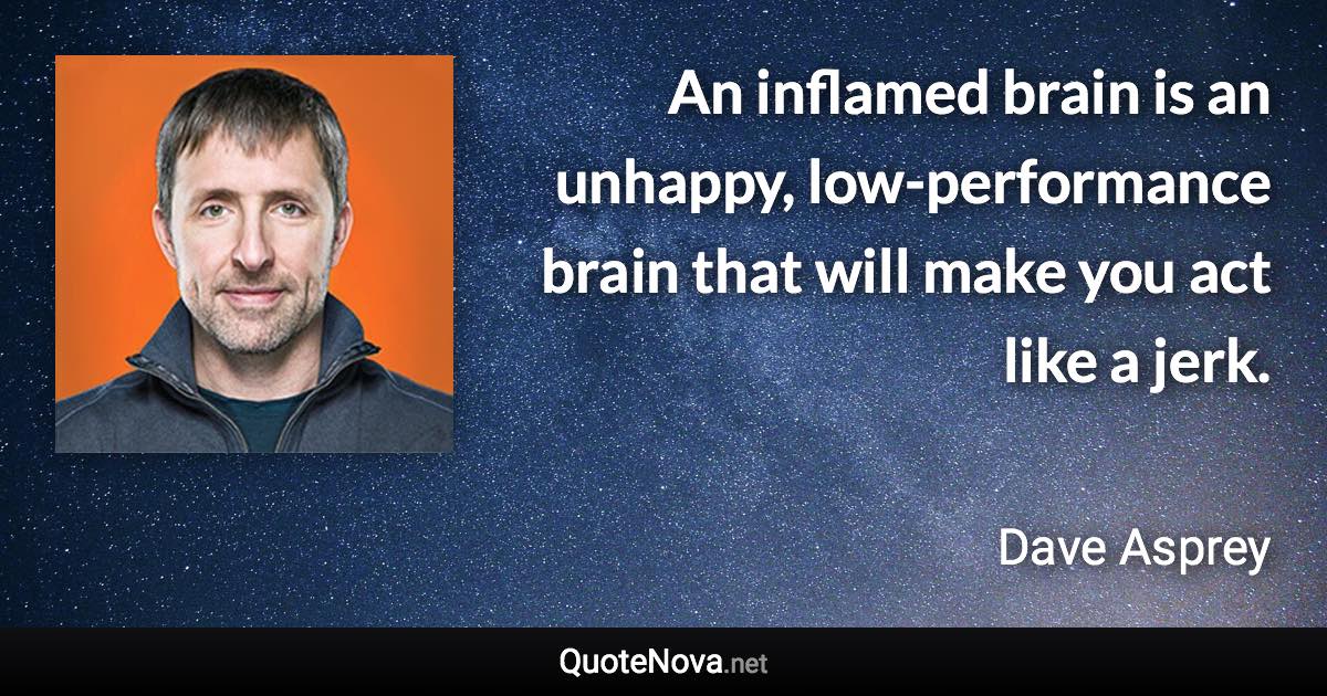 An inflamed brain is an unhappy, low-performance brain that will make you act like a jerk. - Dave Asprey quote