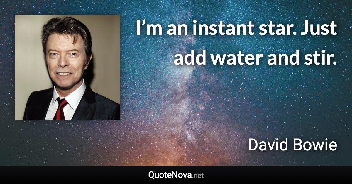 I’m an instant star. Just add water and stir. - David Bowie quote