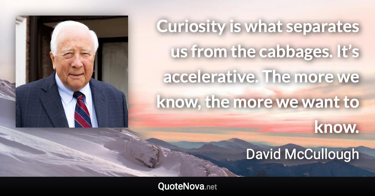 Curiosity is what separates us from the cabbages. It’s accelerative. The more we know, the more we want to know. - David McCullough quote