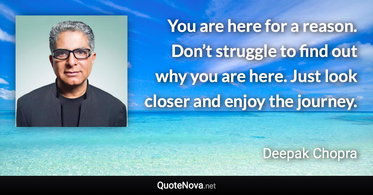 You are here for a reason. Don’t struggle to find out why you are here. Just look closer and enjoy the journey. - Deepak Chopra quote