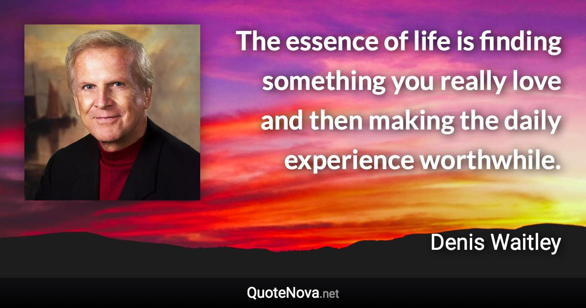 The essence of life is finding something you really love and then making the daily experience worthwhile. - Denis Waitley quote
