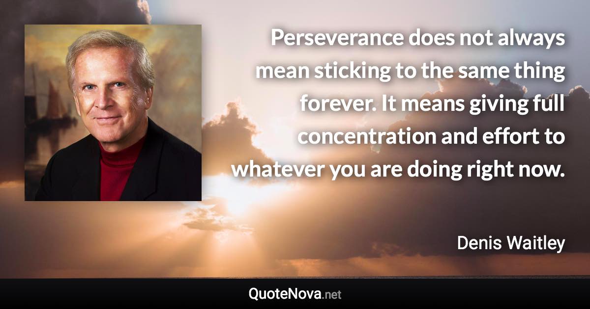 Perseverance does not always mean sticking to the same thing forever. It means giving full concentration and effort to whatever you are doing right now. - Denis Waitley quote