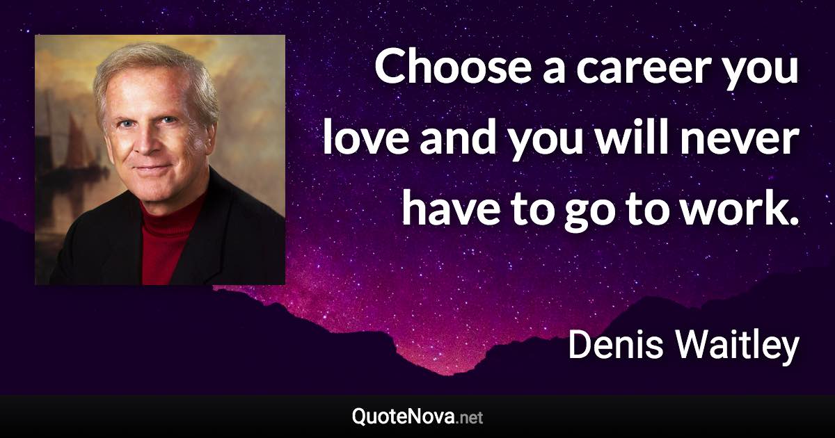 Choose a career you love and you will never have to go to work. - Denis Waitley quote