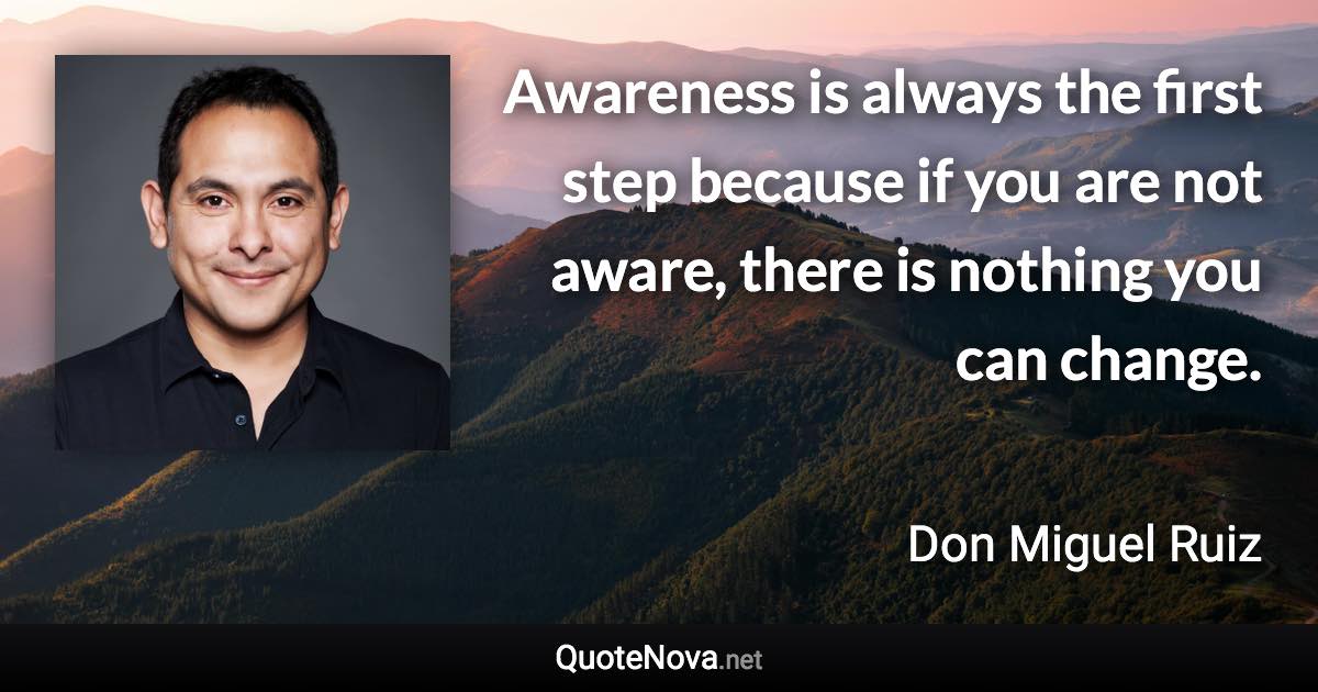 Awareness is always the first step because if you are not aware, there is nothing you can change. - Don Miguel Ruiz quote