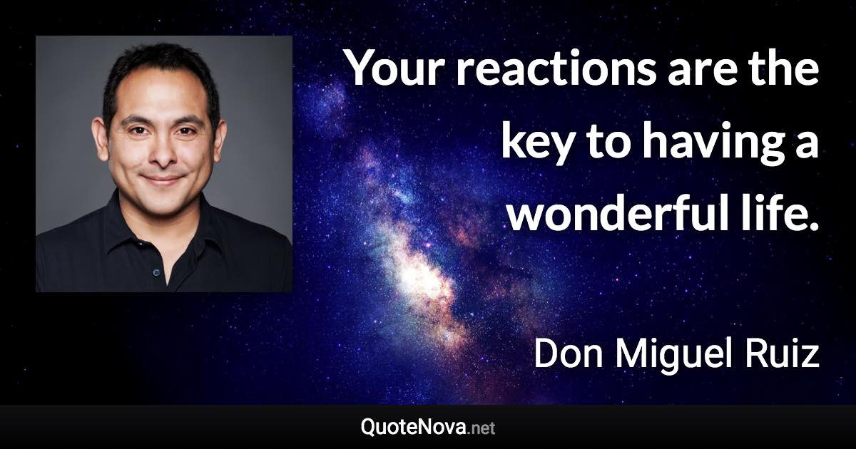 Your reactions are the key to having a wonderful life. - Don Miguel Ruiz quote