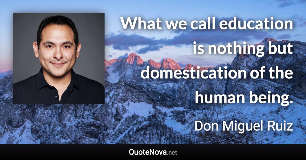 What we call education is nothing but domestication of the human being. - Don Miguel Ruiz quote