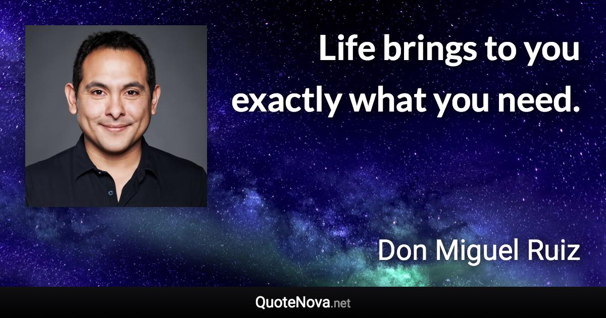 Life brings to you exactly what you need. - Don Miguel Ruiz quote