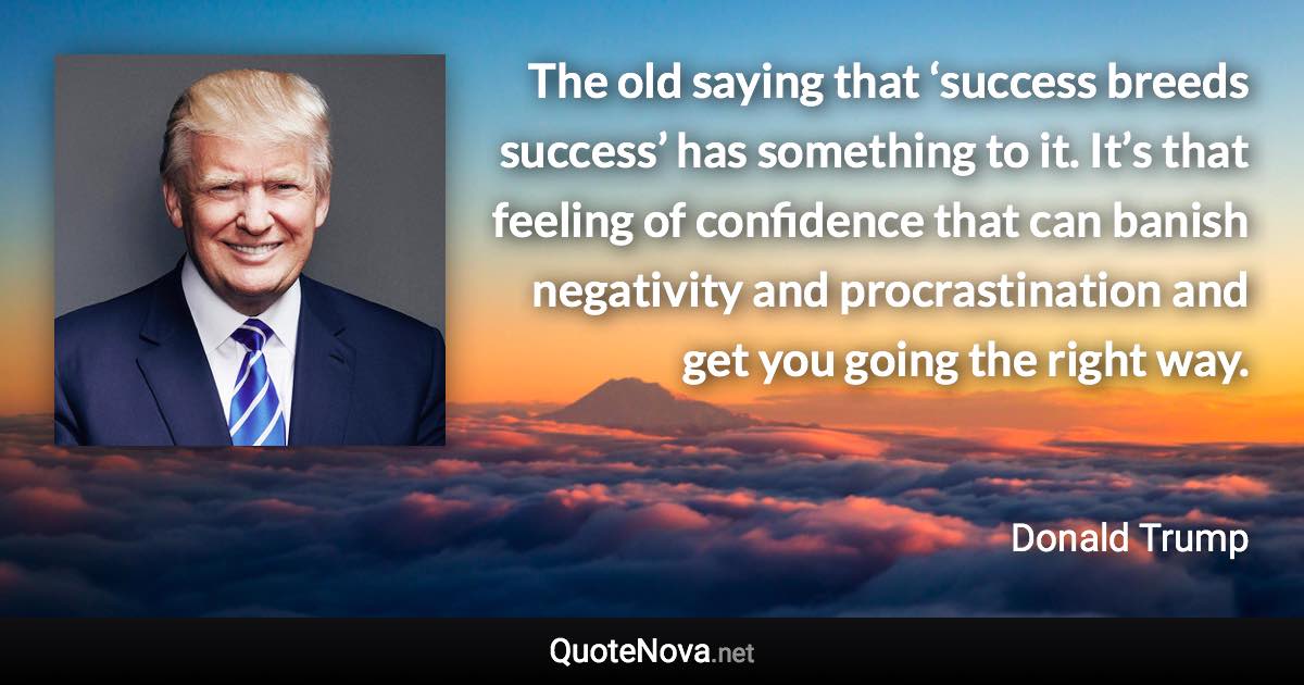 The old saying that ‘success breeds success’ has something to it. It’s that feeling of confidence that can banish negativity and procrastination and get you going the right way. - Donald Trump quote