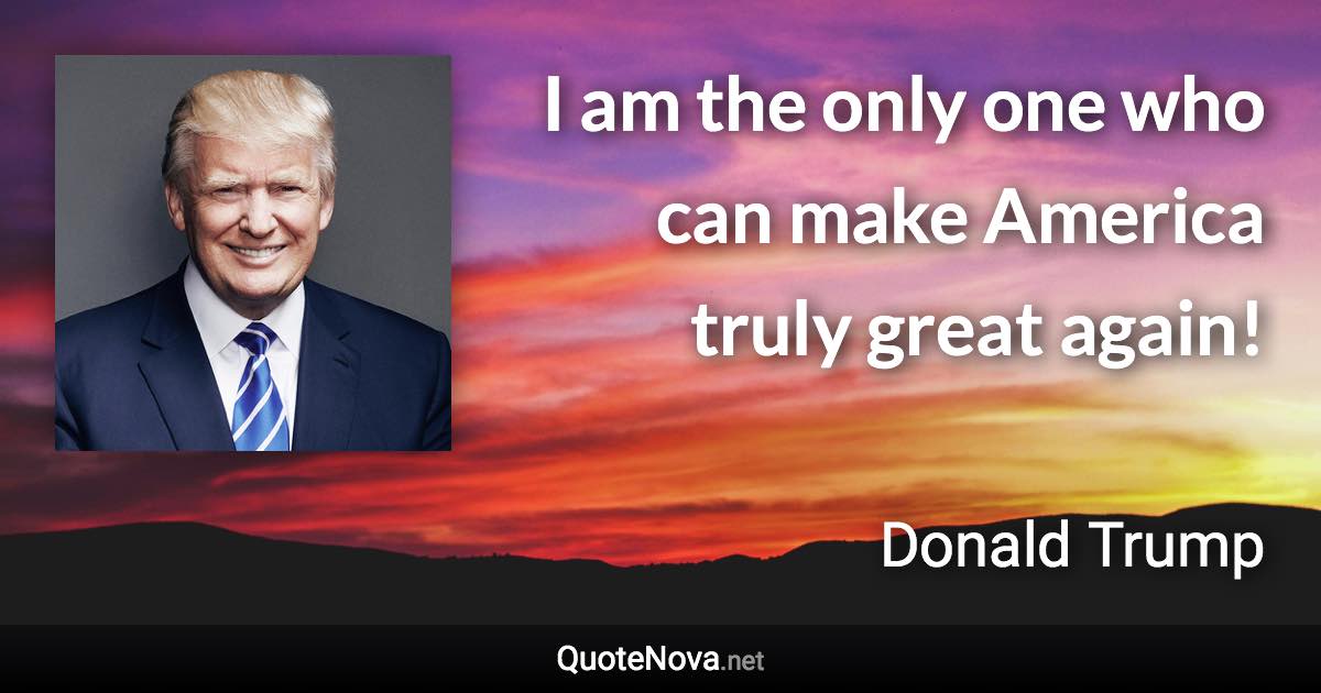 I am the only one who can make America truly great again! - Donald Trump quote