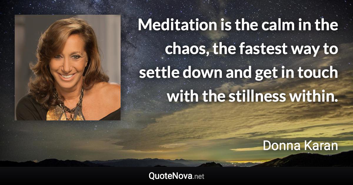 Meditation is the calm in the chaos, the fastest way to settle down and get in touch with the stillness within. - Donna Karan quote