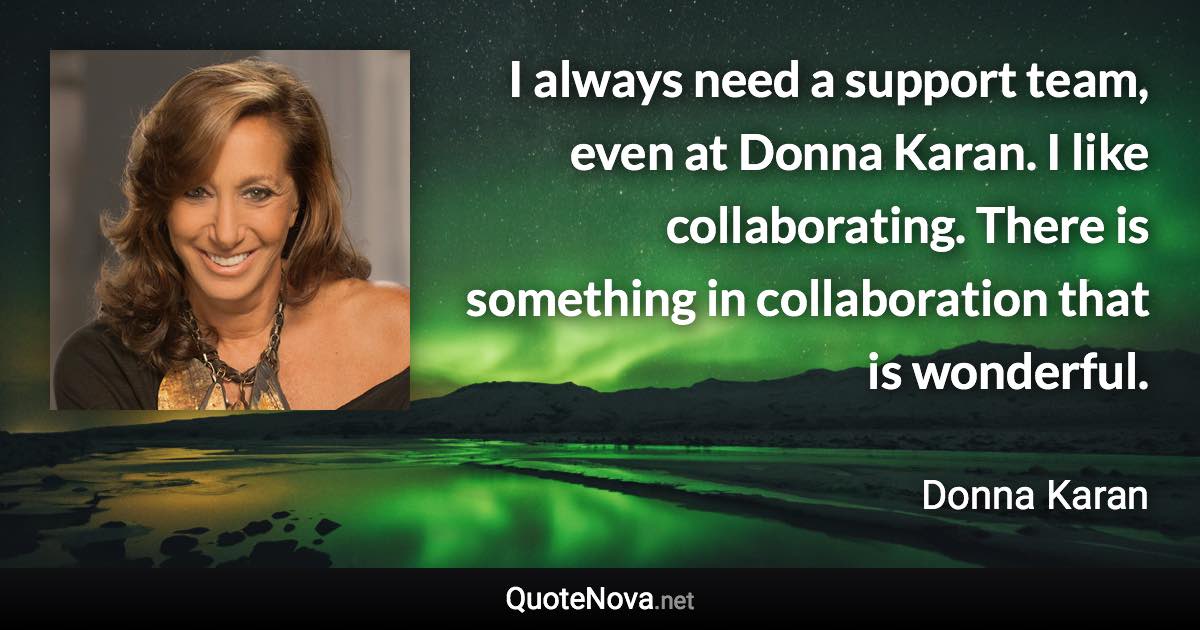 I always need a support team, even at Donna Karan. I like collaborating. There is something in collaboration that is wonderful. - Donna Karan quote