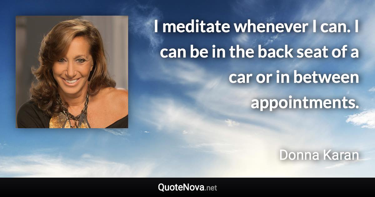 I meditate whenever I can. I can be in the back seat of a car or in between appointments. - Donna Karan quote