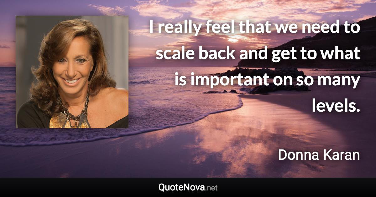 I really feel that we need to scale back and get to what is important on so many levels. - Donna Karan quote