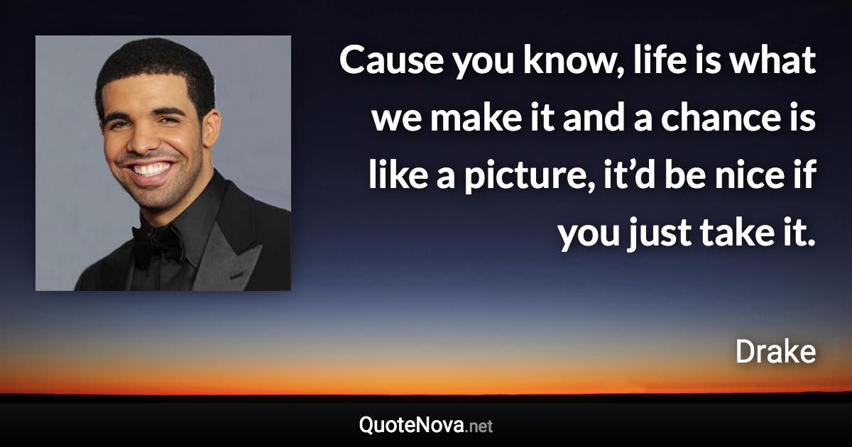 Cause you know, life is what we make it and a chance is like a picture, it’d be nice if you just take it. - Drake quote