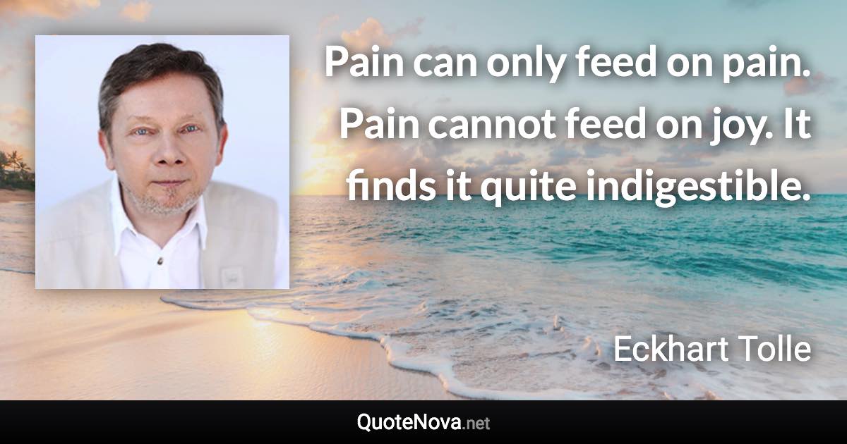 Pain can only feed on pain. Pain cannot feed on joy. It finds it quite indigestible. - Eckhart Tolle quote