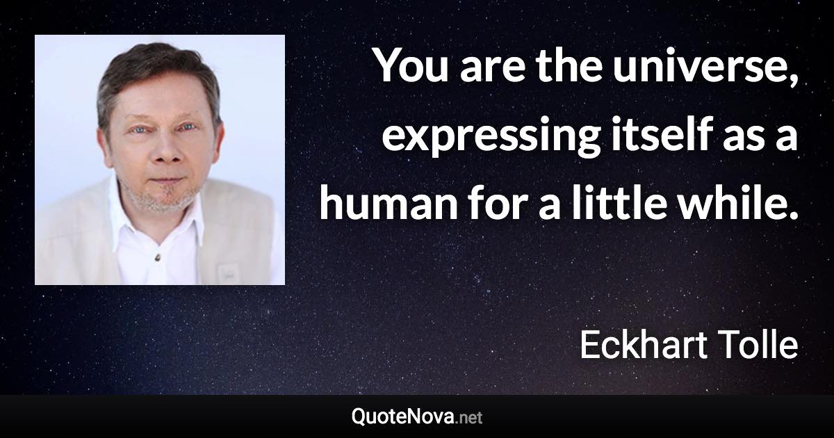 You are the universe, expressing itself as a human for a little while. - Eckhart Tolle quote