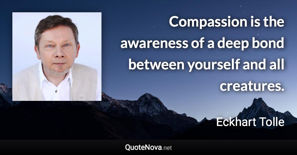 Compassion is the awareness of a deep bond between yourself and all creatures. - Eckhart Tolle quote