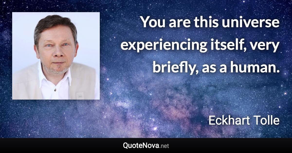 You are this universe experiencing itself, very briefly, as a human. - Eckhart Tolle quote