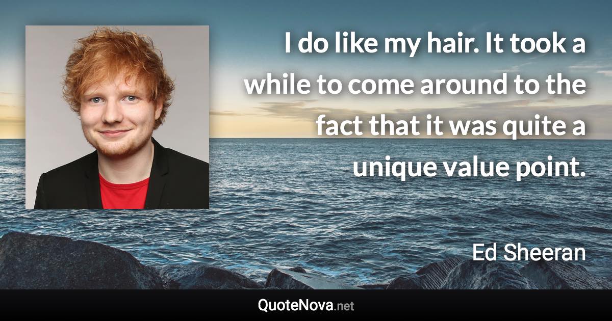 I do like my hair. It took a while to come around to the fact that it was quite a unique value point. - Ed Sheeran quote