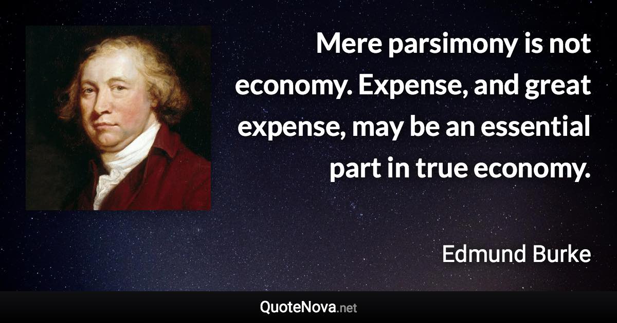 Mere parsimony is not economy. Expense, and great expense, may be an essential part in true economy. - Edmund Burke quote