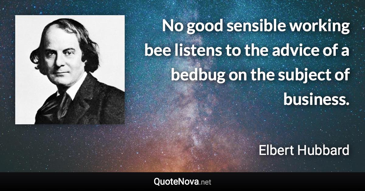 No good sensible working bee listens to the advice of a bedbug on the subject of business. - Elbert Hubbard quote