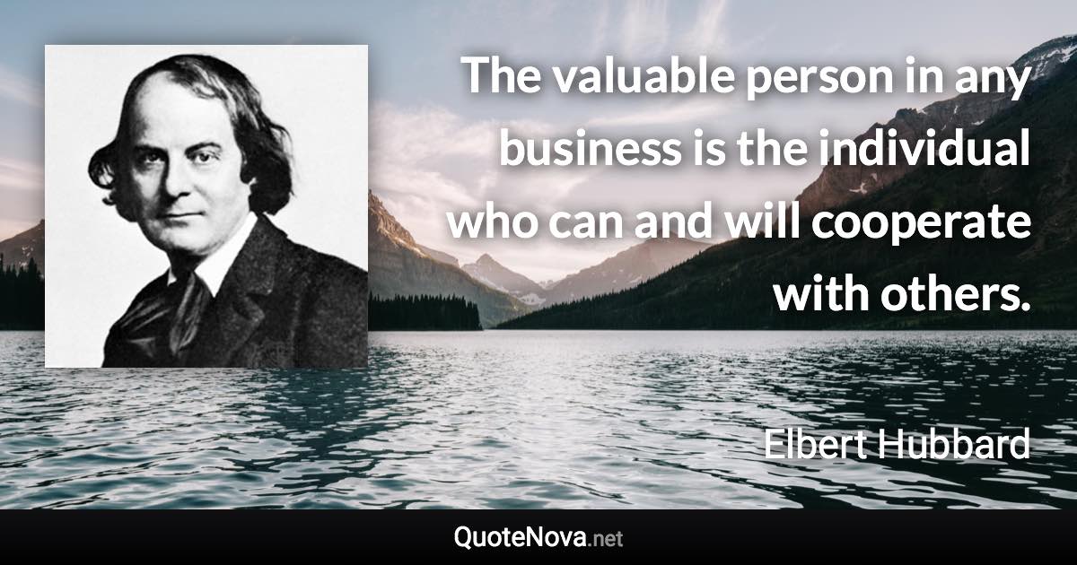 The valuable person in any business is the individual who can and will cooperate with others. - Elbert Hubbard quote