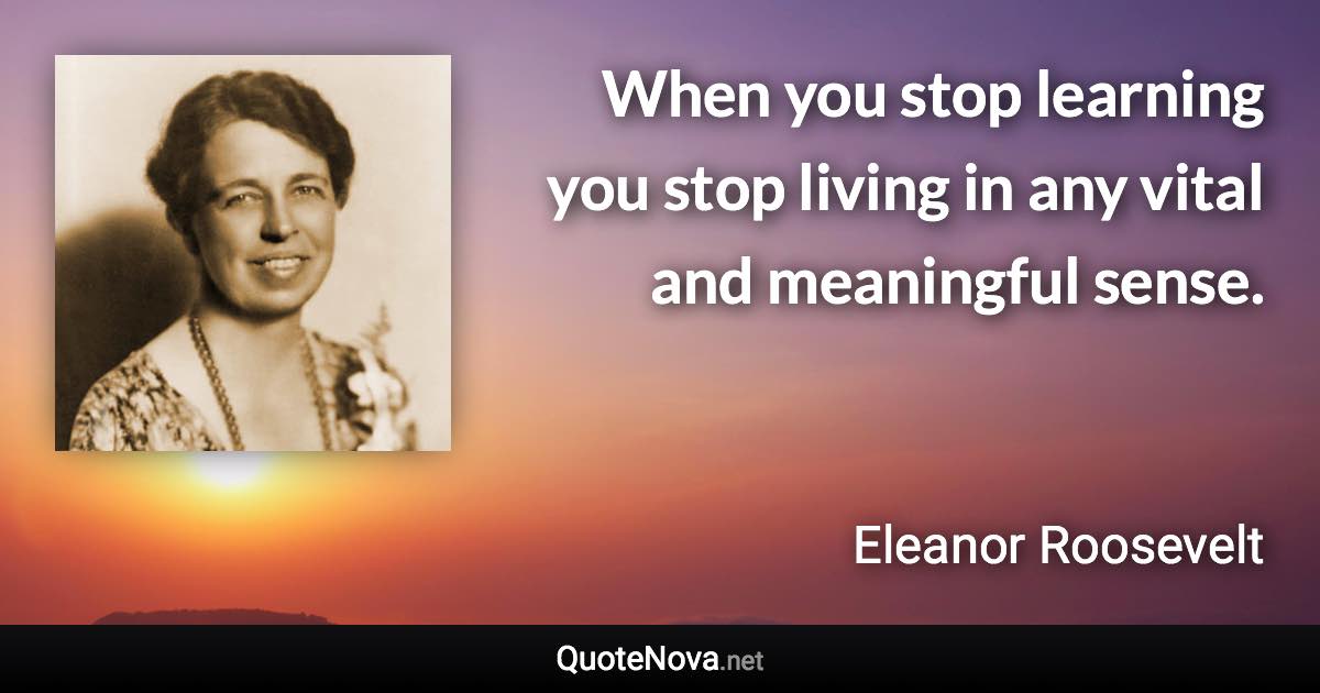 When you stop learning you stop living in any vital and meaningful sense. - Eleanor Roosevelt quote