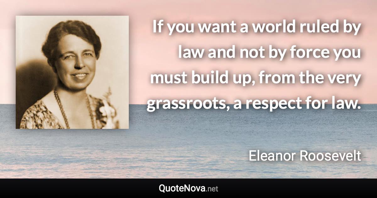 If you want a world ruled by law and not by force you must build up, from the very grassroots, a respect for law. - Eleanor Roosevelt quote