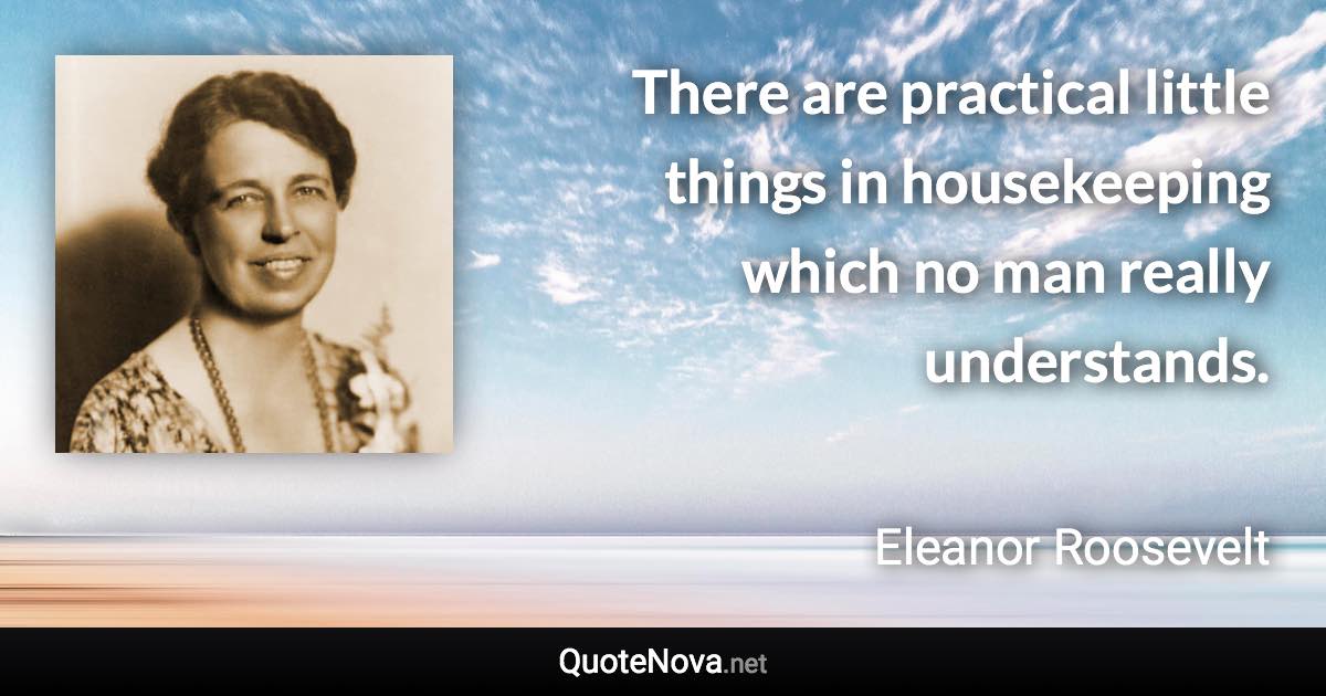 There are practical little things in housekeeping which no man really understands. - Eleanor Roosevelt quote