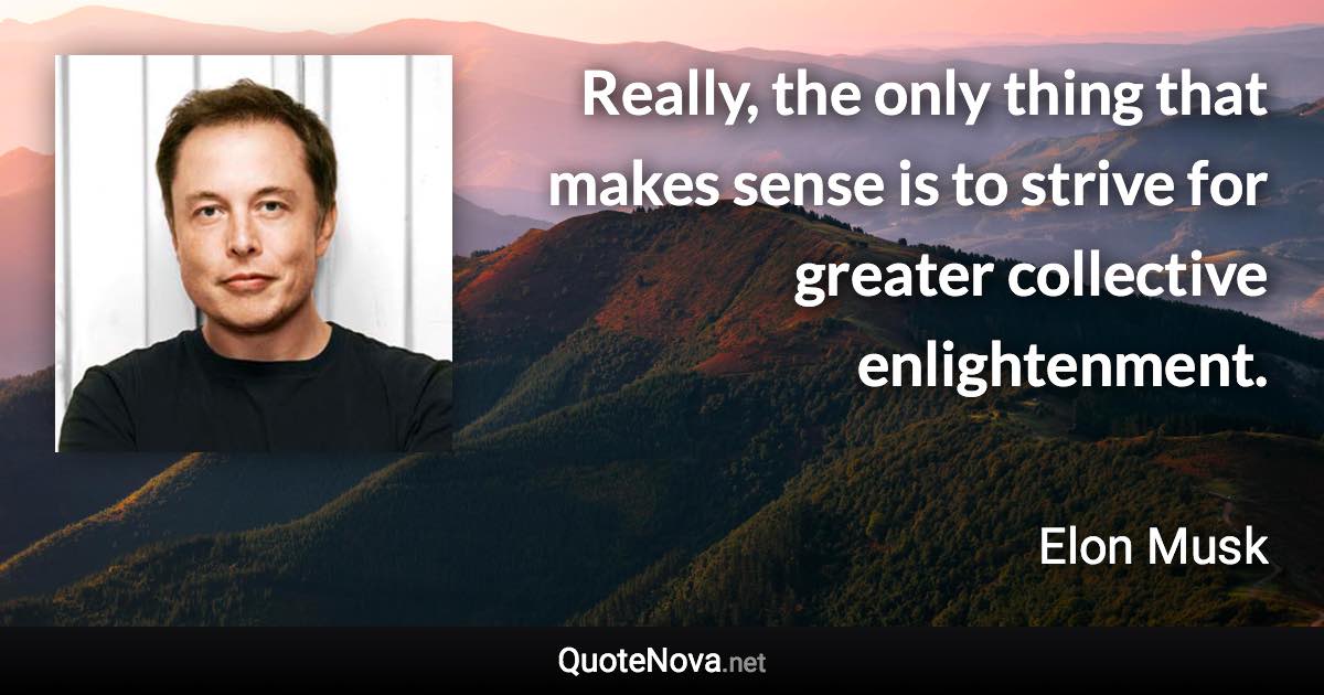 Really, the only thing that makes sense is to strive for greater collective enlightenment. - Elon Musk quote