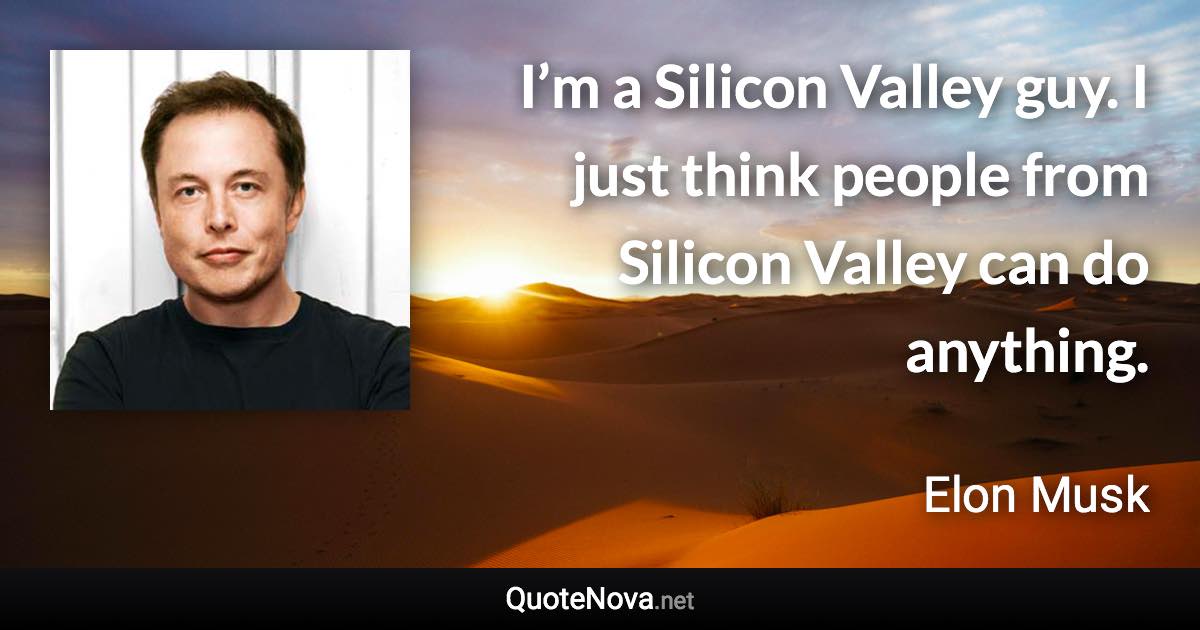 I’m a Silicon Valley guy. I just think people from Silicon Valley can do anything. - Elon Musk quote