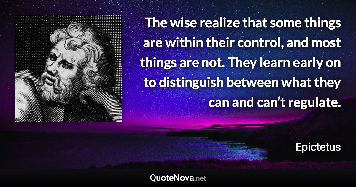 The wise realize that some things are within their control, and most things are not. They learn early on to distinguish between what they can and can’t regulate. - Epictetus quote