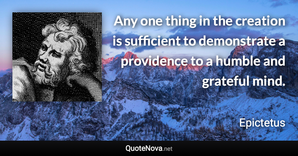 Any one thing in the creation is sufficient to demonstrate a providence to a humble and grateful mind. - Epictetus quote