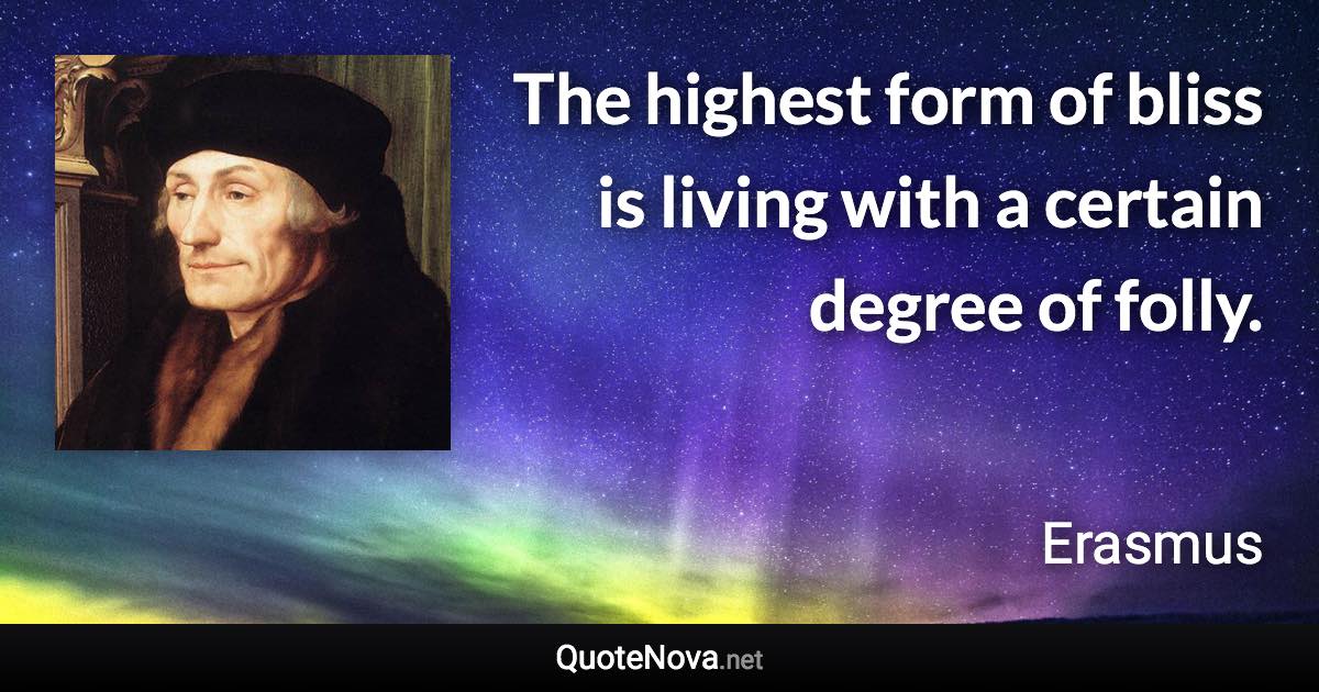 The highest form of bliss is living with a certain degree of folly. - Erasmus quote