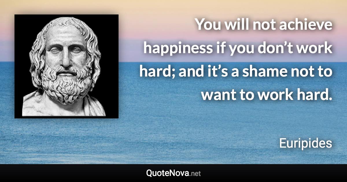 You will not achieve happiness if you don’t work hard; and it’s a shame not to want to work hard. - Euripides quote