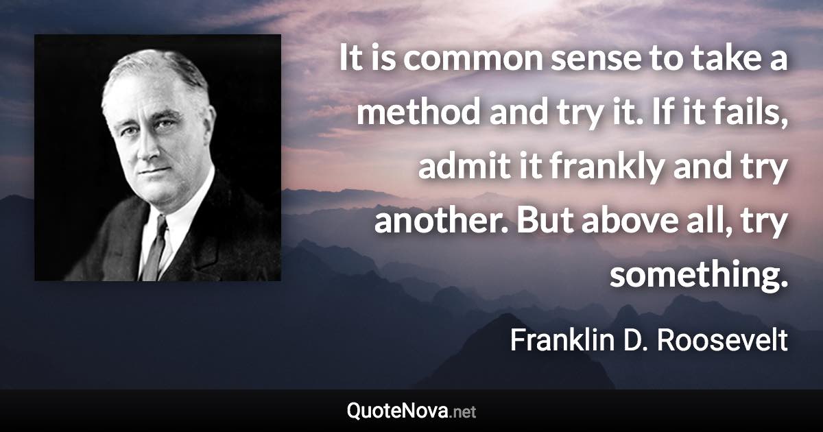 It is common sense to take a method and try it. If it fails, admit it frankly and try another. But above all, try something. - Franklin D. Roosevelt quote
