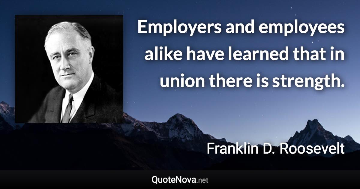 Employers and employees alike have learned that in union there is strength. - Franklin D. Roosevelt quote