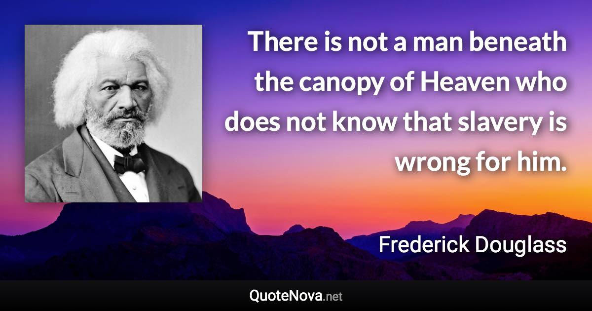 There is not a man beneath the canopy of Heaven who does not know that slavery is wrong for him. - Frederick Douglass quote