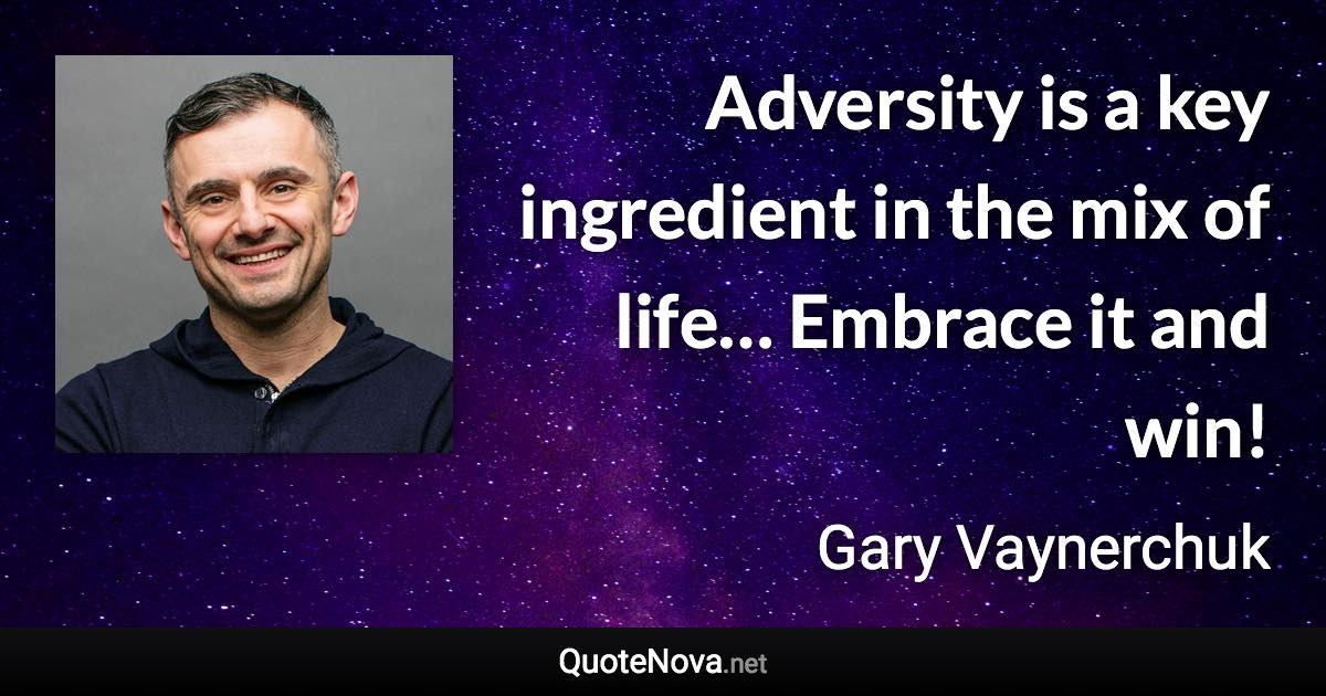 Adversity is a key ingredient in the mix of life… Embrace it and win! - Gary Vaynerchuk quote
