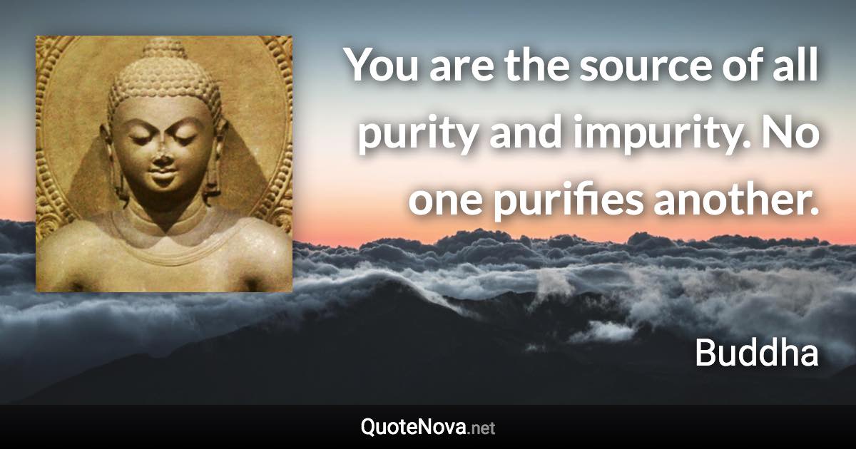 You are the source of all purity and impurity. No one purifies another. - Buddha quote