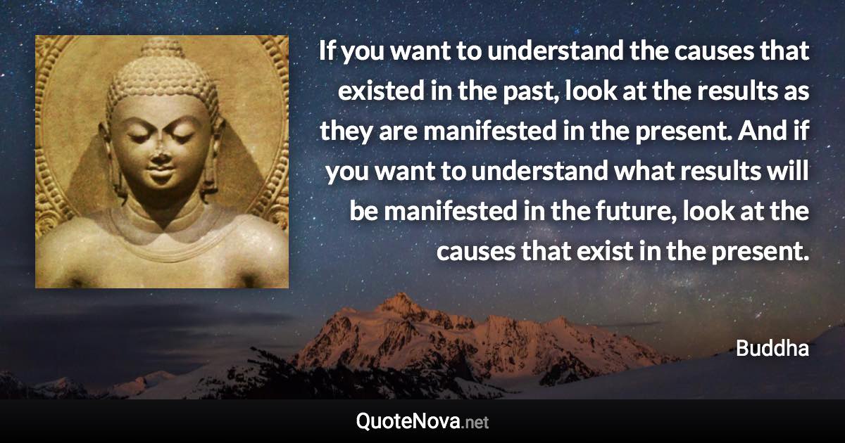 If you want to understand the causes that existed in the past, look at the results as they are manifested in the present. And if you want to understand what results will be manifested in the future, look at the causes that exist in the present. - Buddha quote