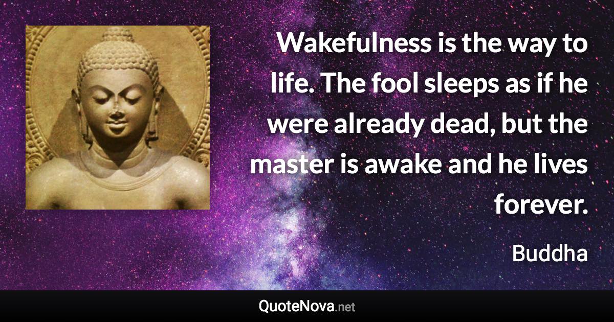 Wakefulness is the way to life. The fool sleeps as if he were already dead, but the master is awake and he lives forever. - Buddha quote