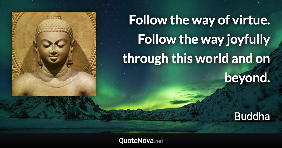 Follow the way of virtue. Follow the way joyfully through this world and on beyond. - Buddha quote