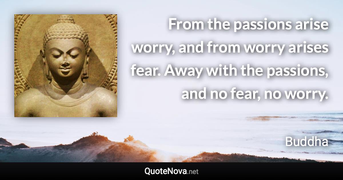 From the passions arise worry, and from worry arises fear. Away with the passions, and no fear, no worry. - Buddha quote