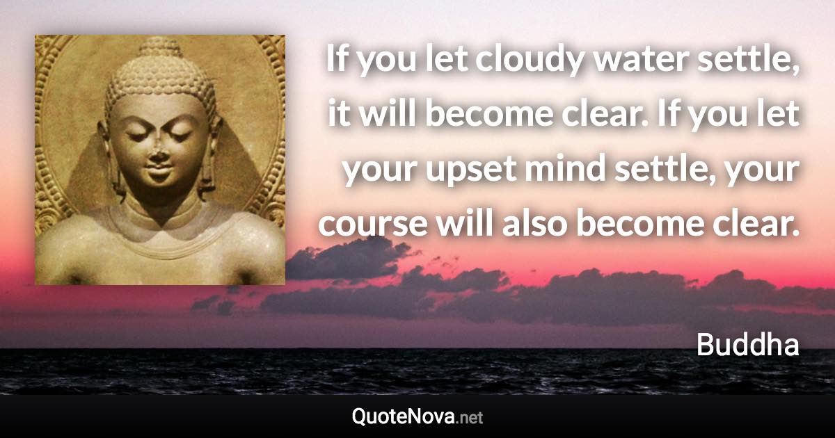 If you let cloudy water settle, it will become clear. If you let your upset mind settle, your course will also become clear. - Buddha quote