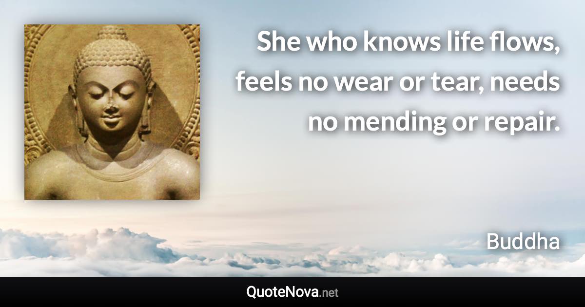 She who knows life flows, feels no wear or tear, needs no mending or repair. - Buddha quote